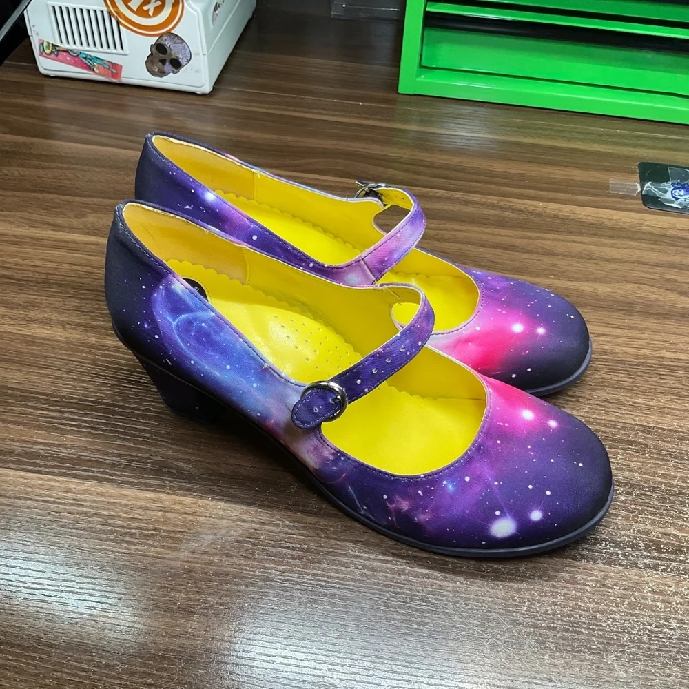 Hot chocolate design Nebula mid heel Mary Jane shoes size 11/41 purple galaxy - Picture 6 of 11